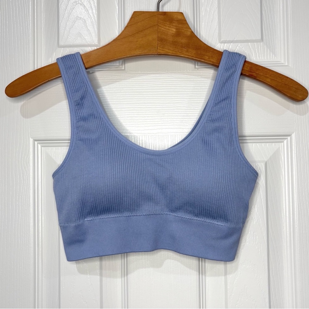 Aerie Seamless Cableknit Padded Plunge Bralette Size Medium Blue Juniors